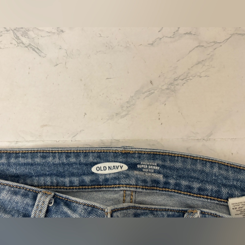 Old Navy Size 10 Blue Rockstar Super Skinny Denim Jeans Rise Distressed - Picture 5 of 6